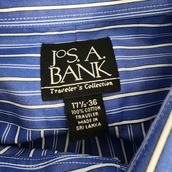 Jos A Banks Traveler's Collection Button Down Shirt Blue White Strips Men's 17.5 - Picture 4 of 5